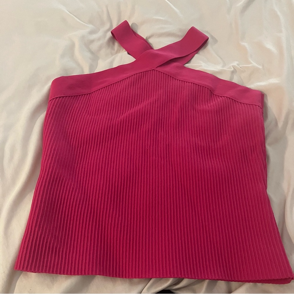 Rachel Zoe pink ribbed cropped halter top size medium